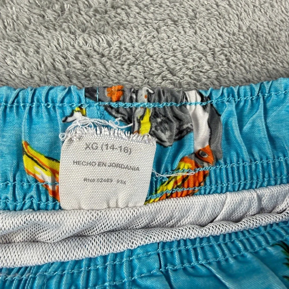 Wonder Nation Boys XL 14-16 Swim Trunks Blue Shark Skull Pineapple Tropical